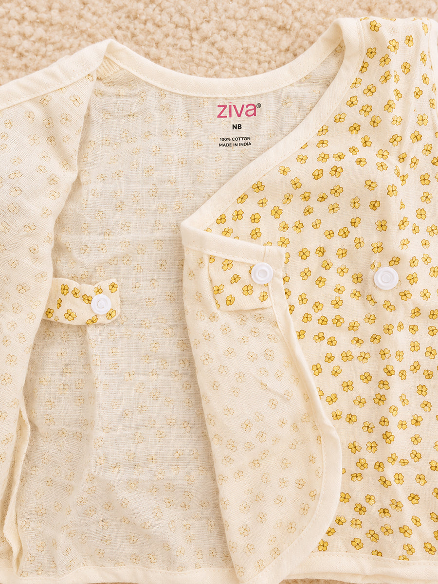 Ziva Premium Muslin Baby Jabla – Side Open Overlap Press Button | Pack of 3 Assorted Prints (Print Details: Check Product Description)