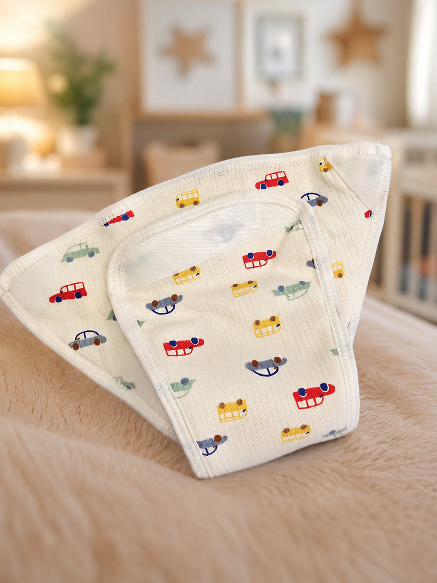 Ziva 3 Piece Velcro Nappy – Baby Boy | Premium Knitted Cotton | Lightly Padded Attached Insert | Assorted Blue, Charcoal & Off-White Prints
