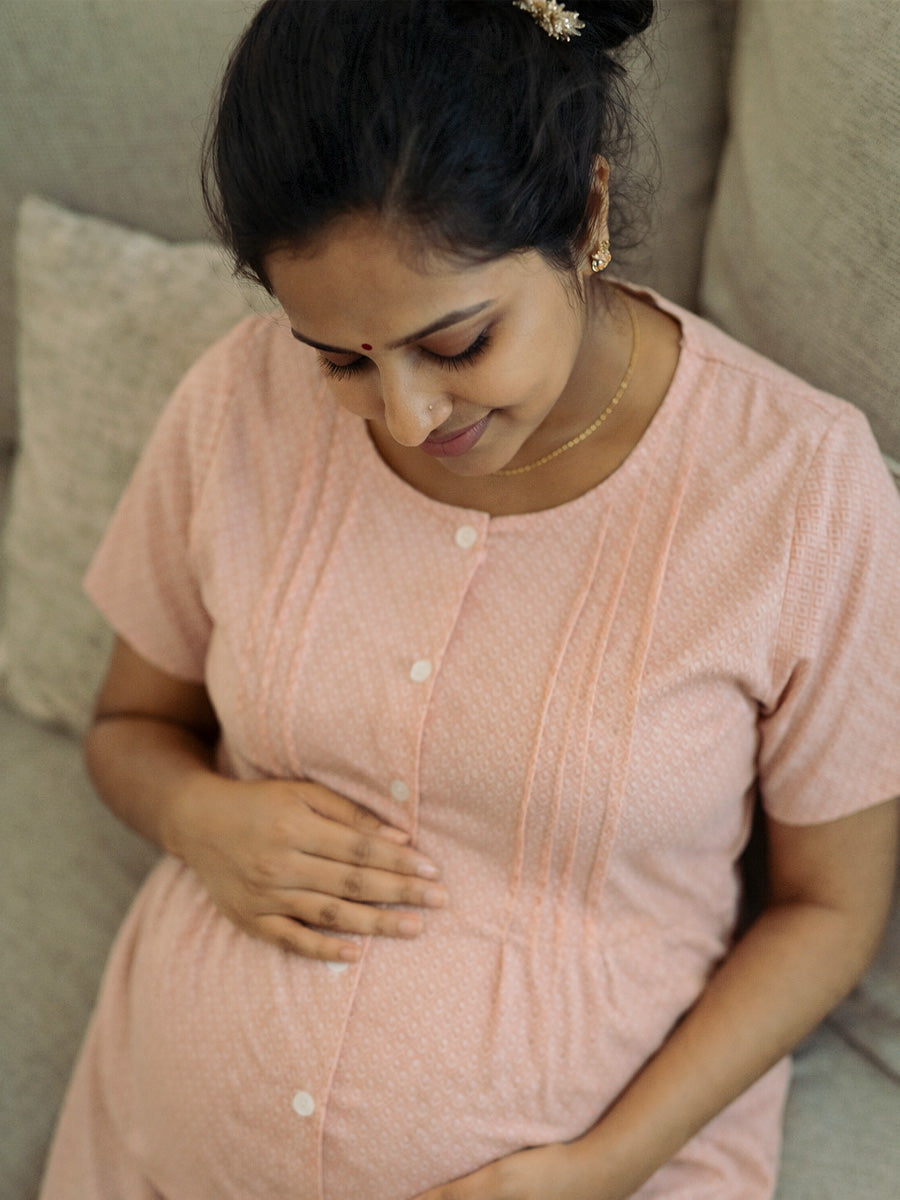 Ziva Cotton Full Open Short Maternity & Feeding Nightwear – Dusty Rose
