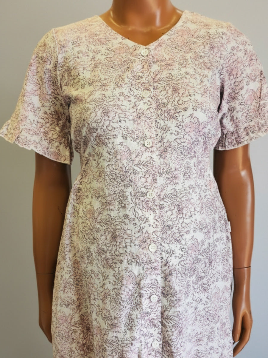 Cotton Full Open Floral Maternity Nighty – Full Length White & Peach Floral Print | Ziva