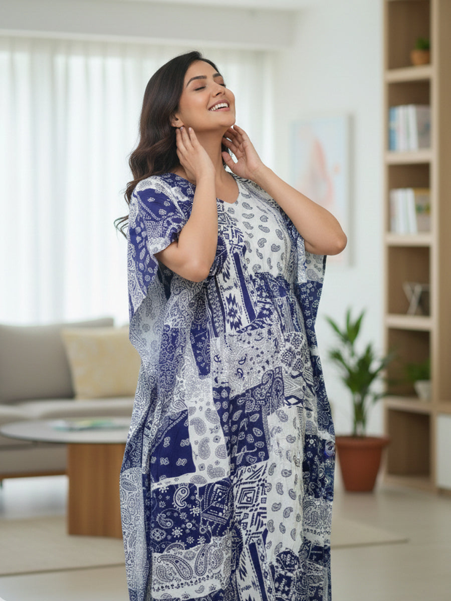 Light Blue Abstract Premium Maternity & Nursing Kaftan | Ziva
