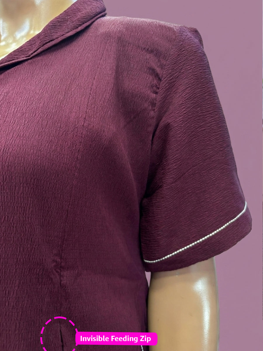 Ziva Maternity & Feeding  A-Line Dress with Zip & Pocket – Maroon