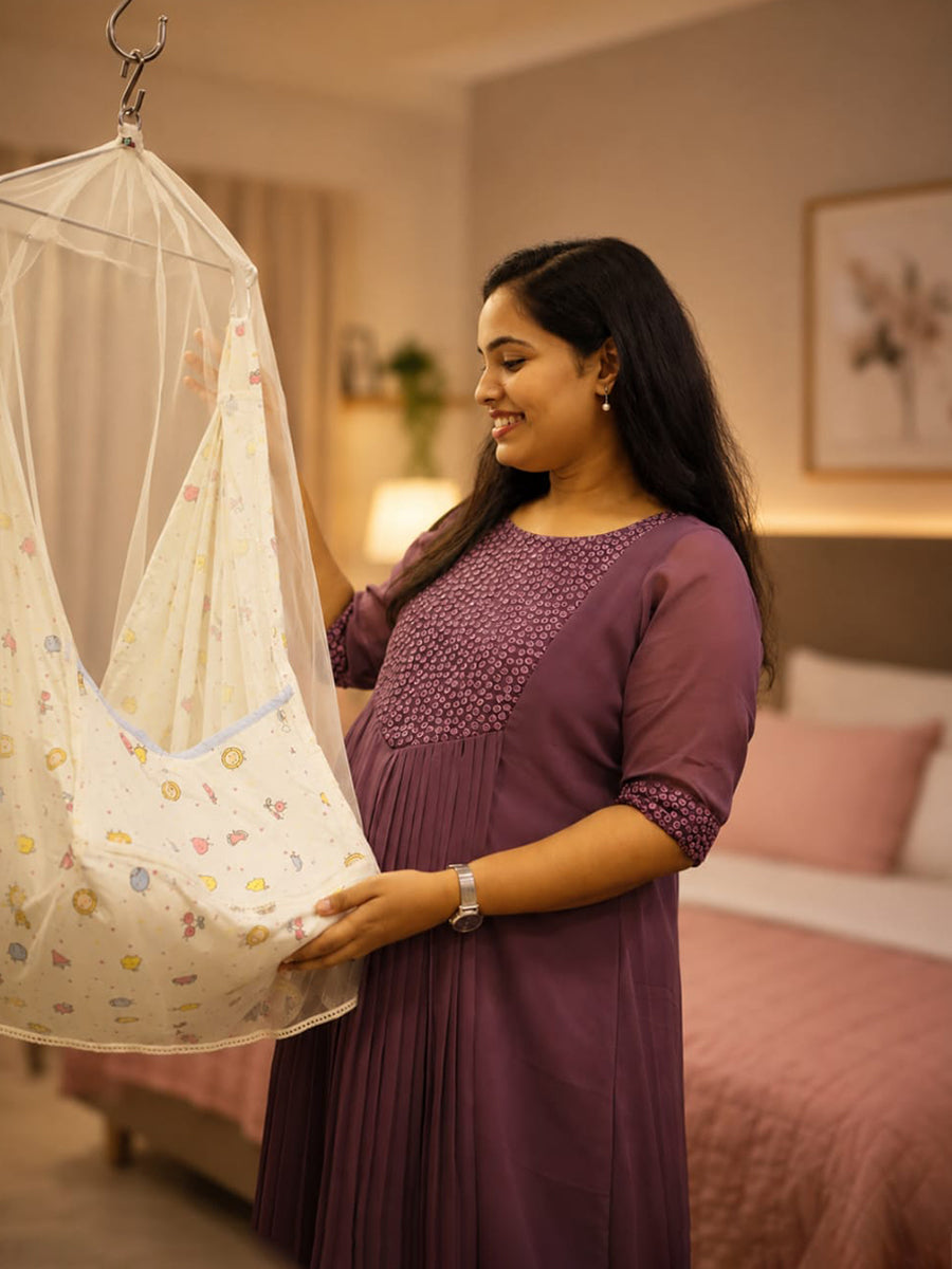 Ziva Multipurpose Cotton Baby Cradle with Bed & Convertible Swing Chair – Off White Cartoon Fruit Print