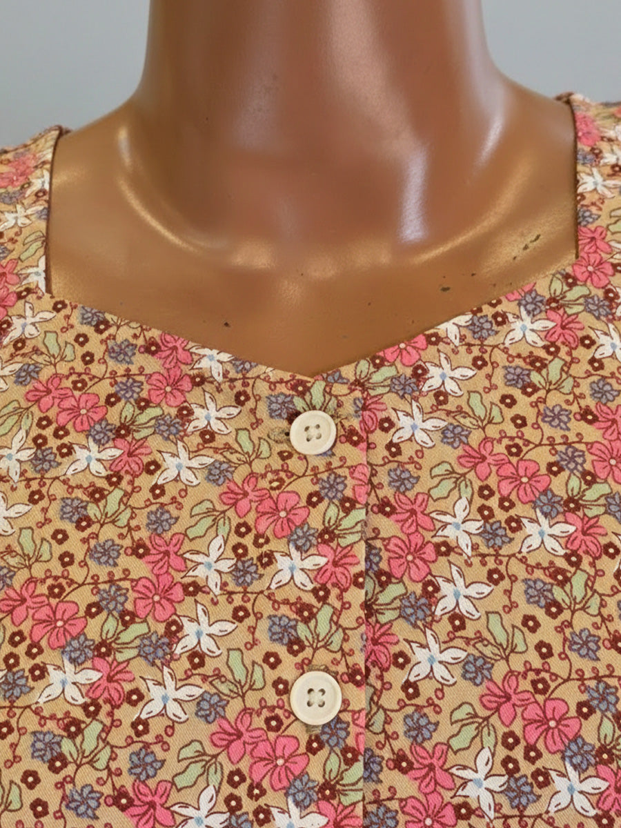 Cotton Full-Open Short Maternity Nighty – Light Brown Floral Print | ziva