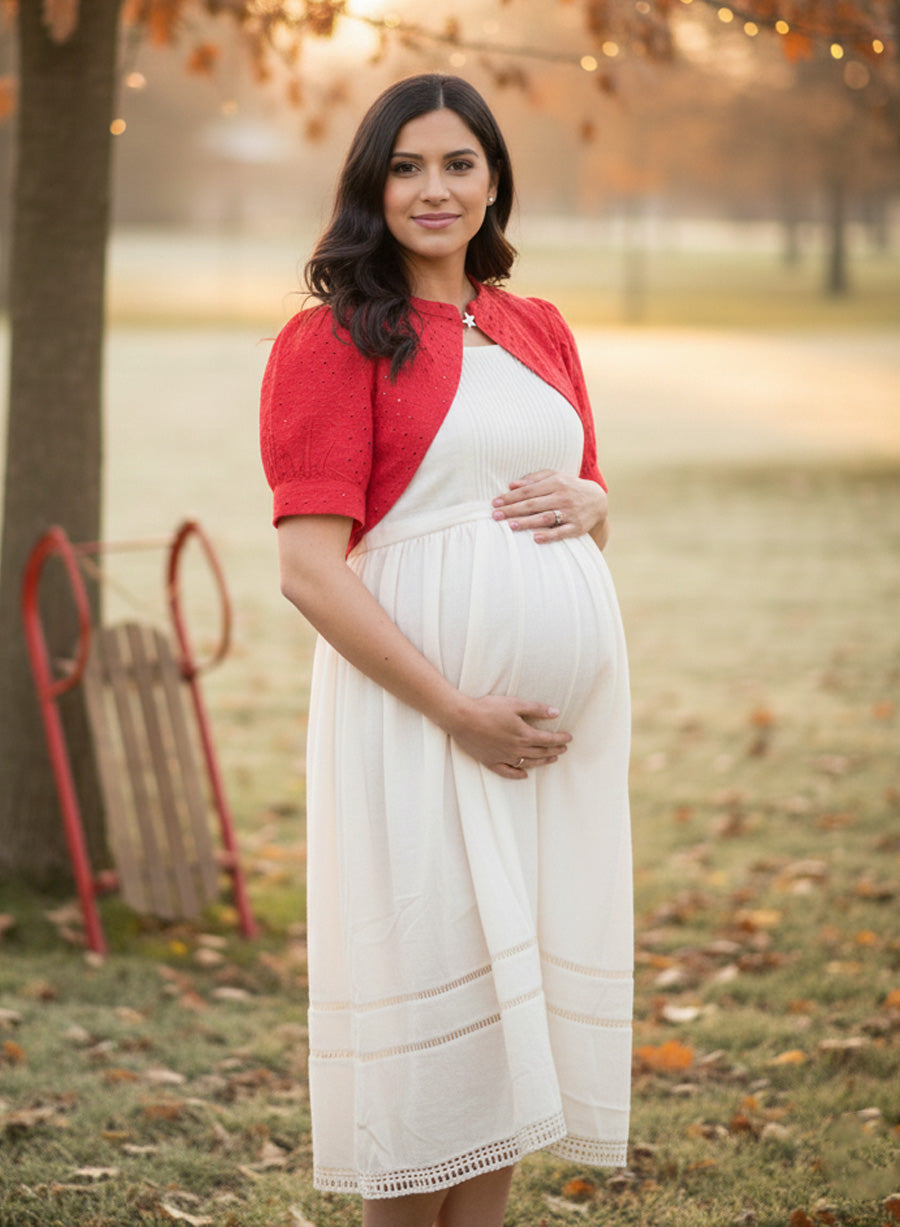 Maternity Short Dress Joy - White & Red