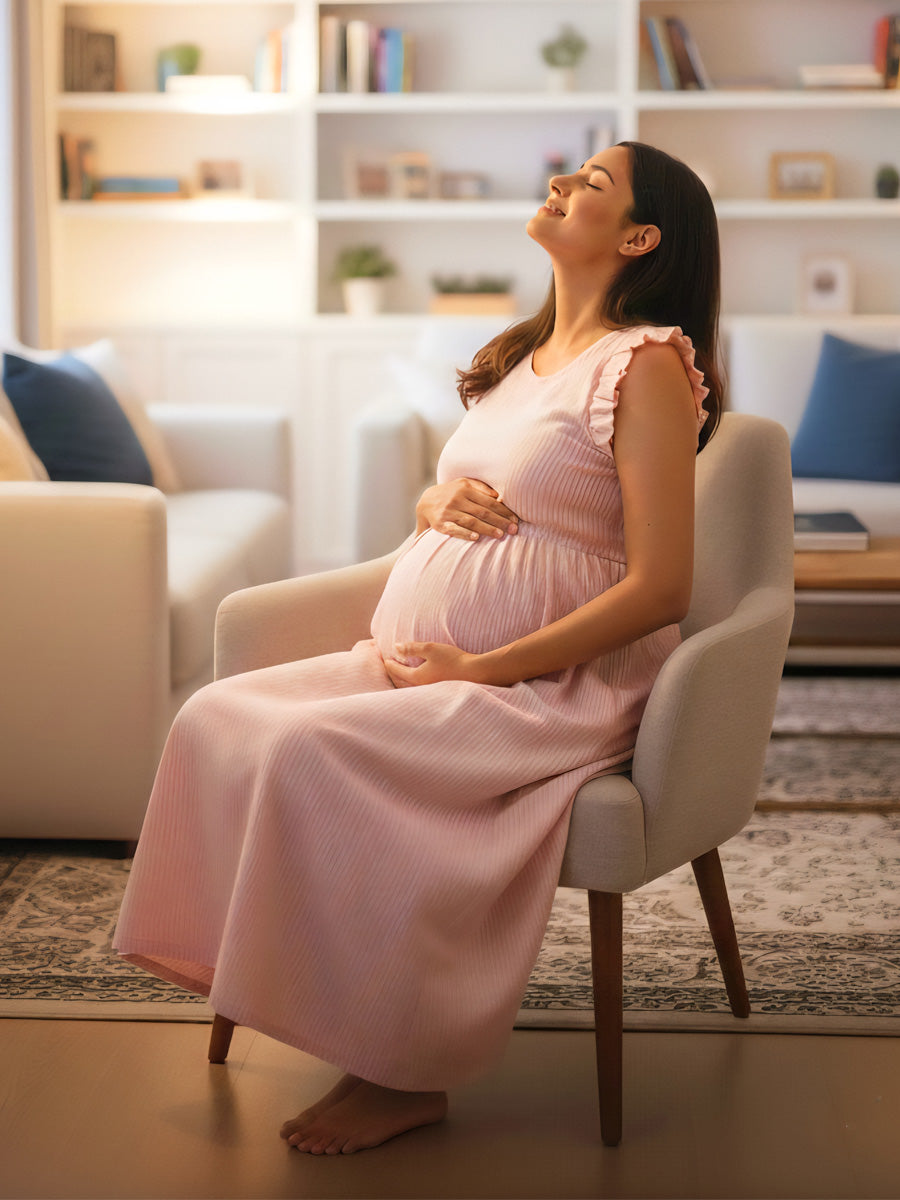 Pink Striped Cotton Maternity & Nursing Dress with Dual Zip Feeding | Ziva