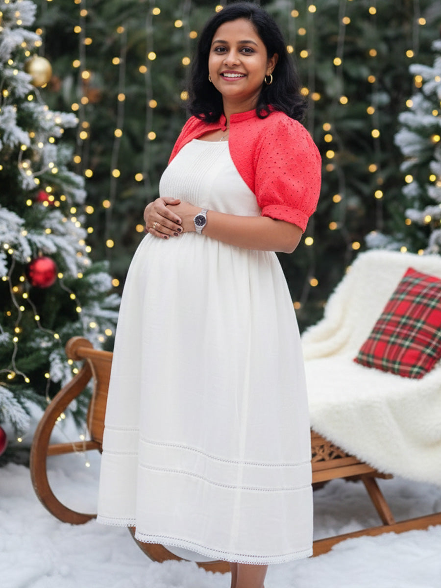 Maternity Short Dress Joy - White & Red