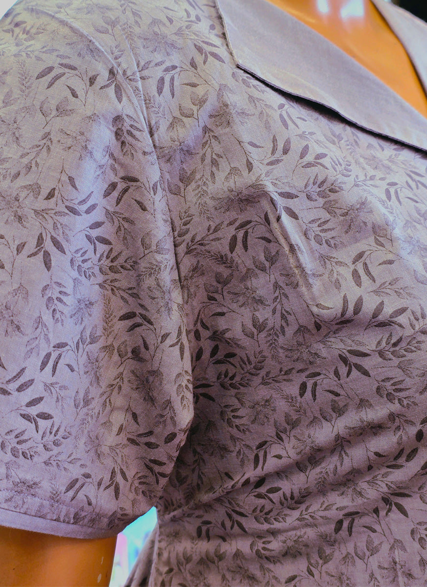 Greyish Purple Floral Print Cotton Full Length Maternity & Feeding Nighty (Full Open)