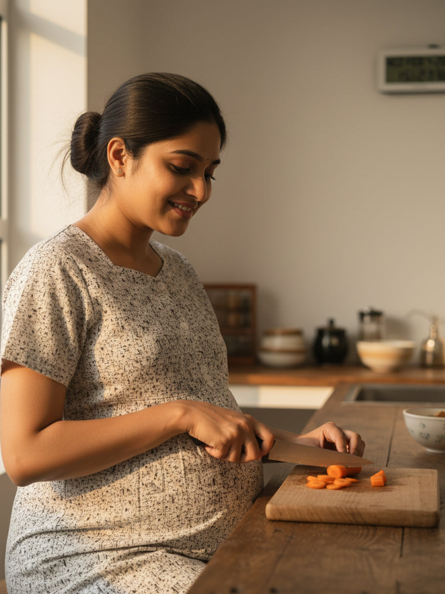 Cotton Full-Open Short Maternity Nighty – White Dobby Print | ziva