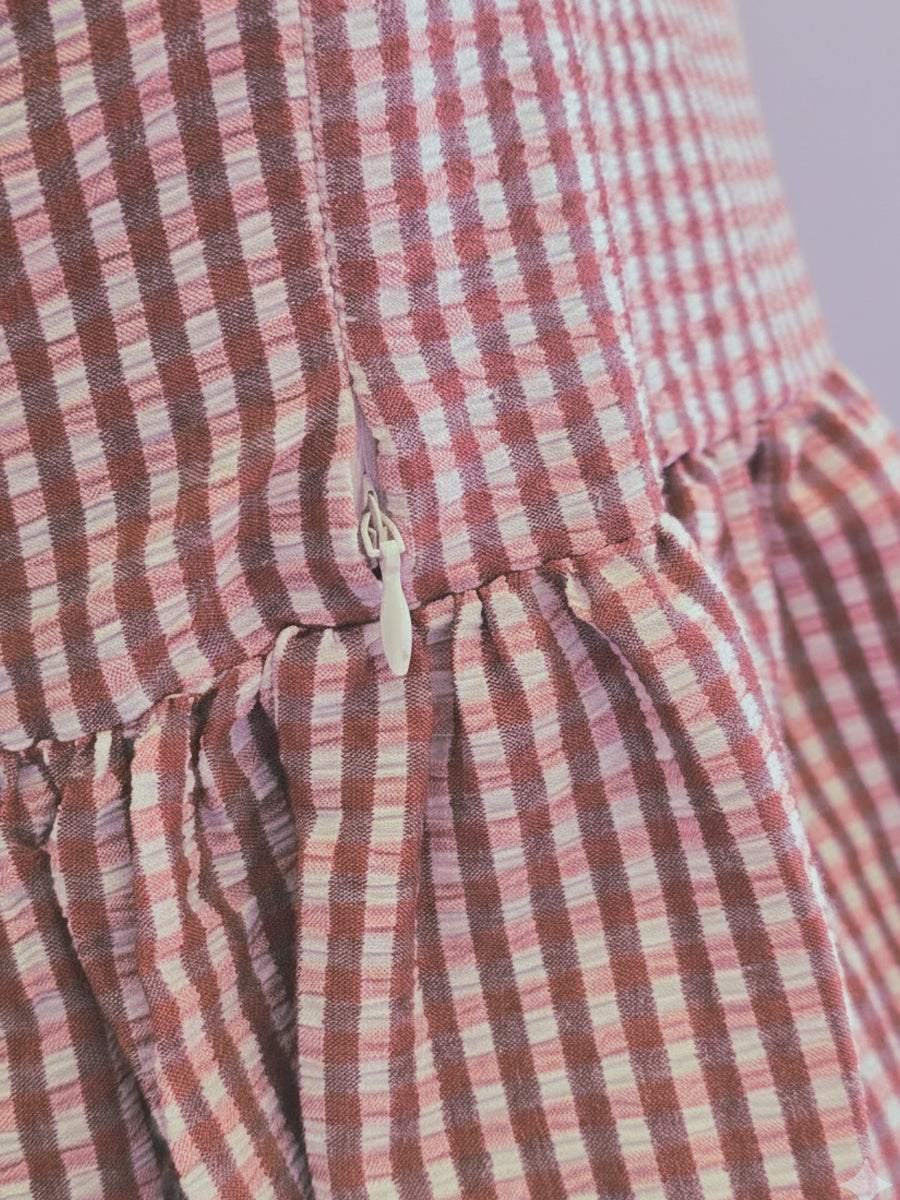 Trendy Maternity & Feeding Dress – Light Cocoa Brown & Cream Gingham (Seersucker Fabric)