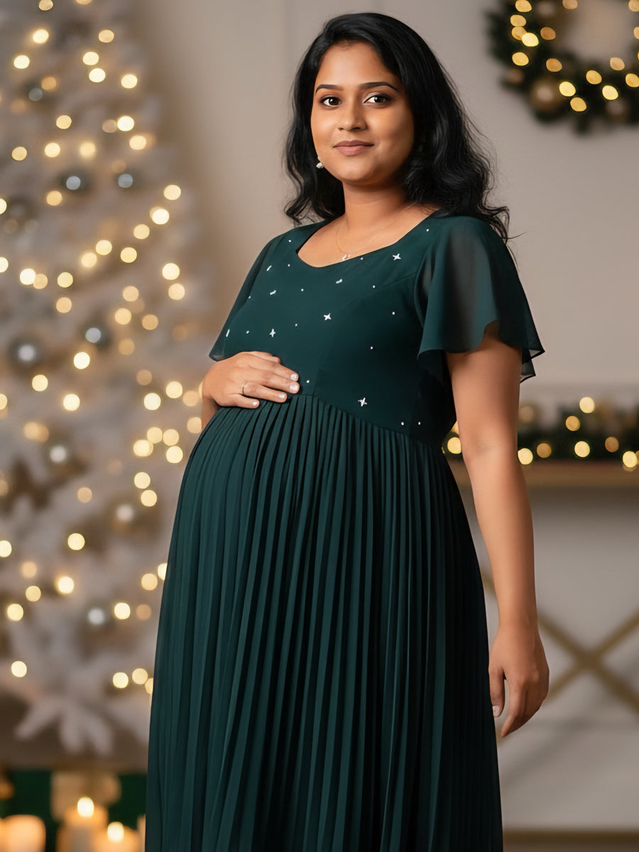 Maternity Party Wear Dress Green