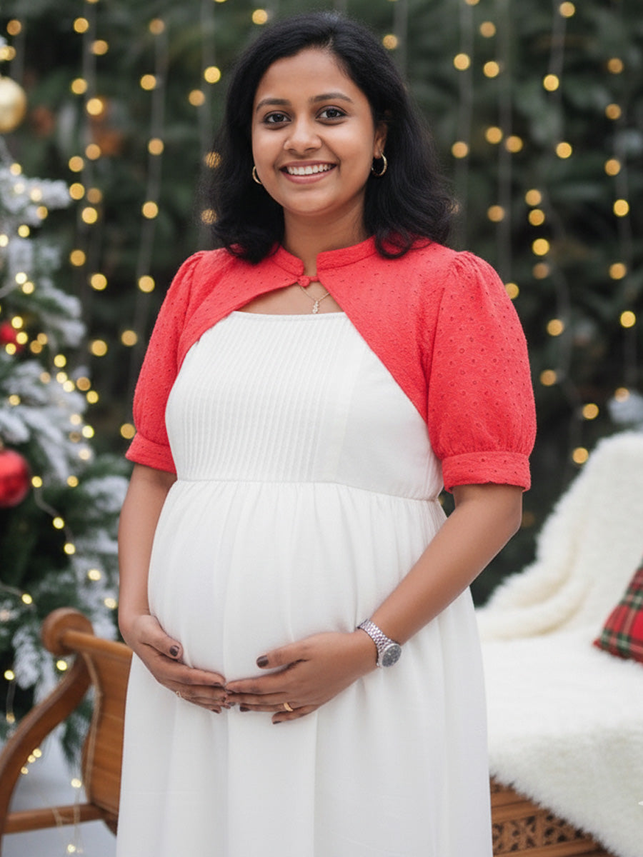 Maternity Short Dress Joy - White & Red