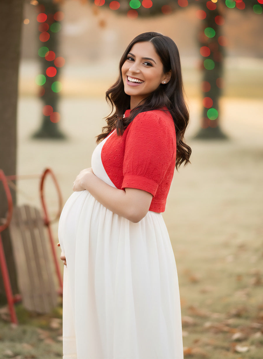 Maternity Short Dress Joy - White & Red