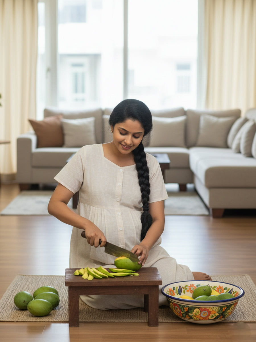 Cotton Full-Open Short Maternity Nighty – Light Cream Distressed Print |ziva