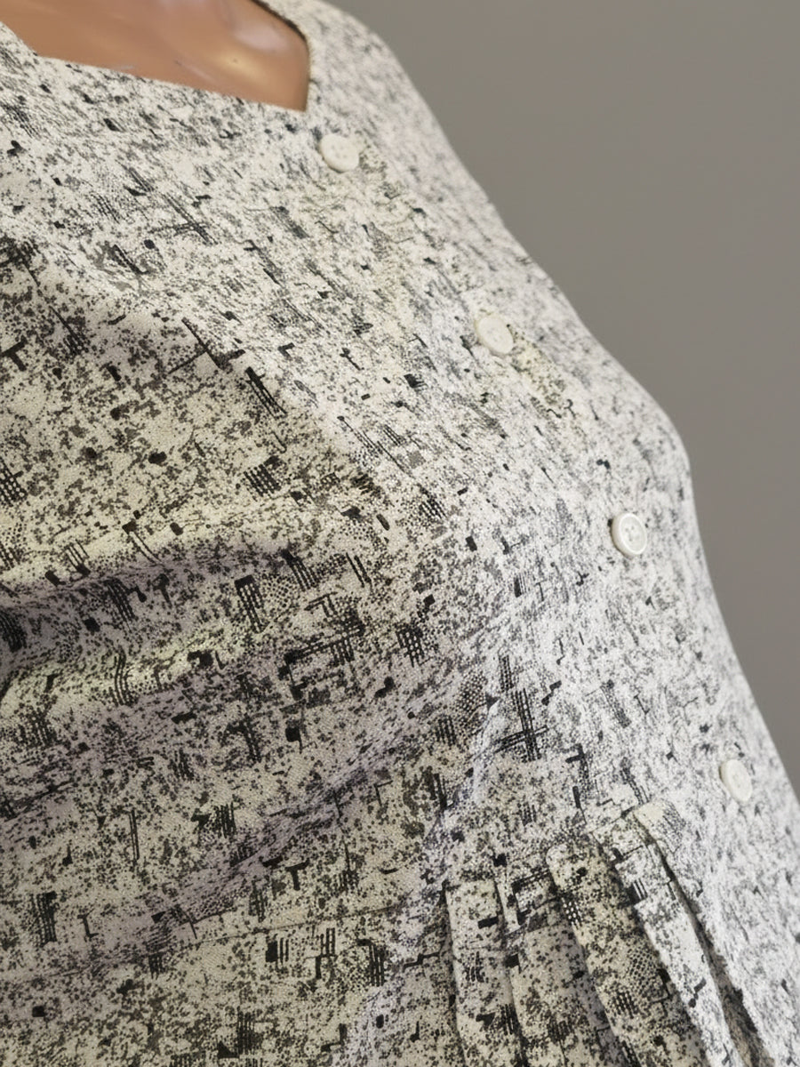 Cotton Full-Open Short Maternity Nighty – White Dobby Print | ziva