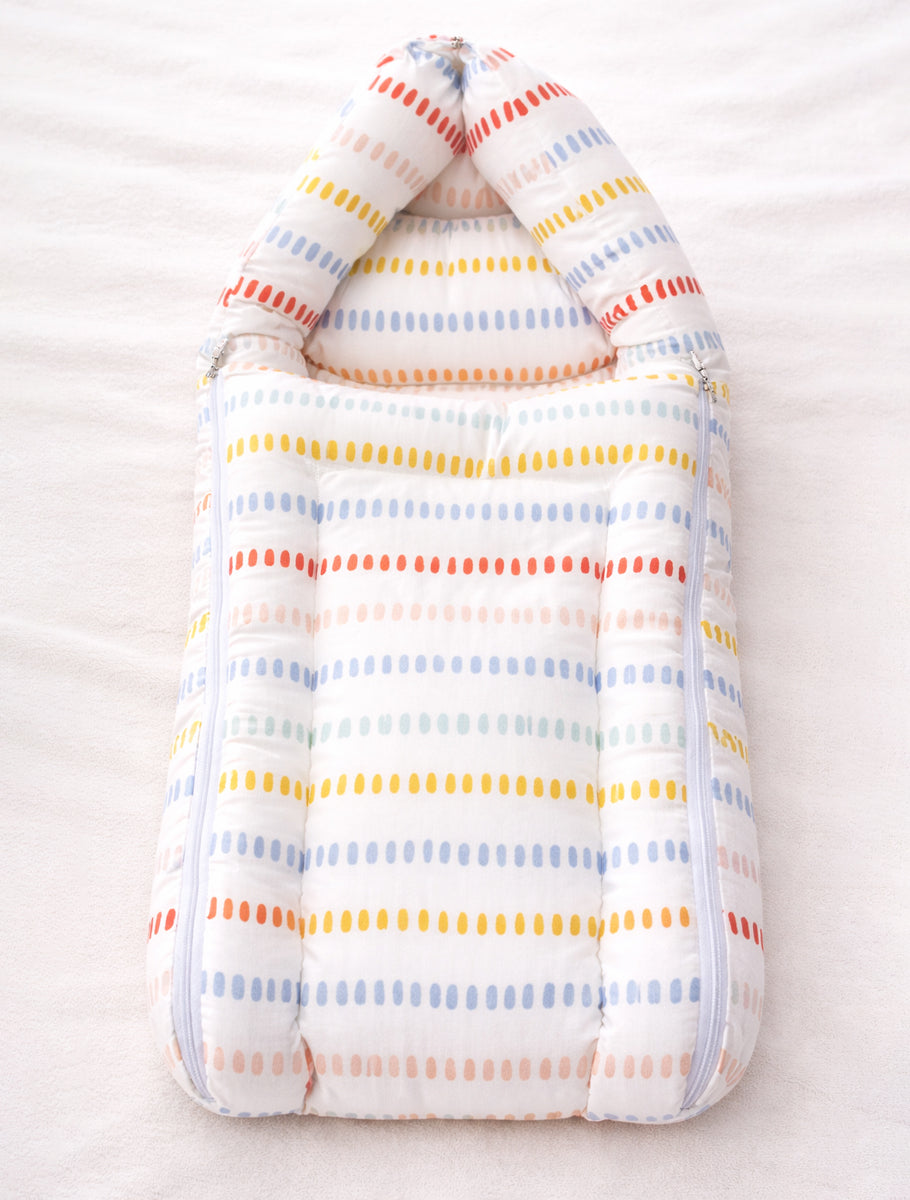 Ziva 3-in-1 Baby Bed – Cotton Carry Nest cum Sleeping Bag (Geometric Print, White Colour)