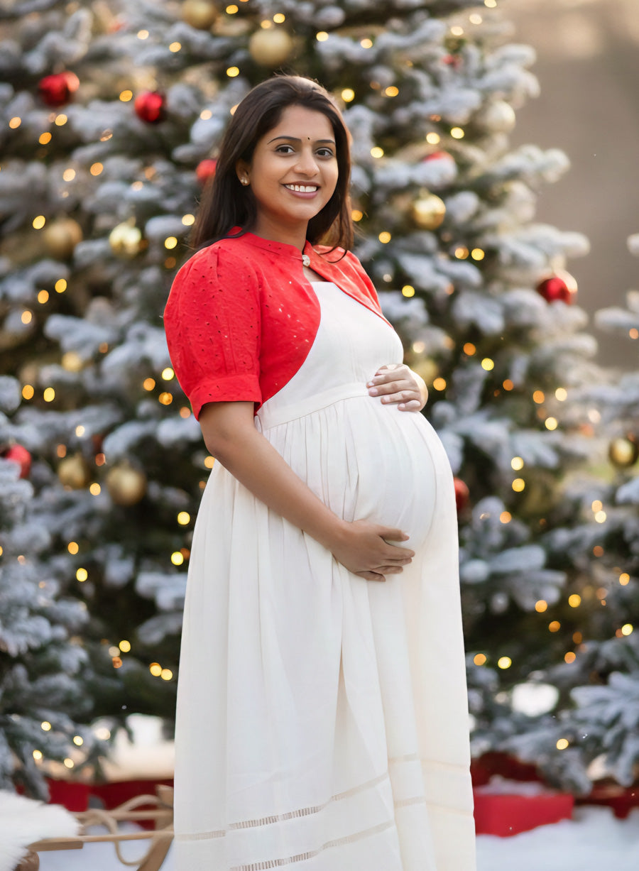 Maternity Short Dress Joy - White & Red