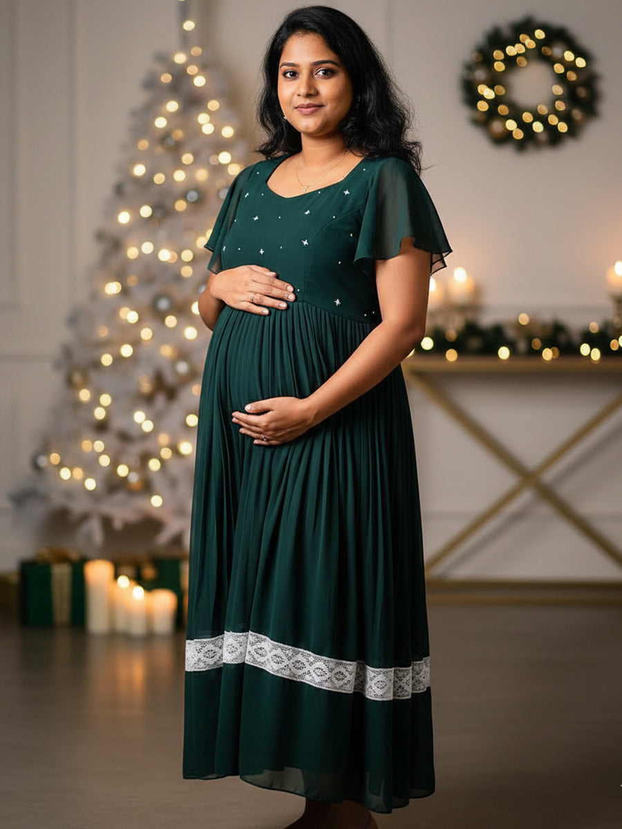 Maternity Party Wear Dress Green