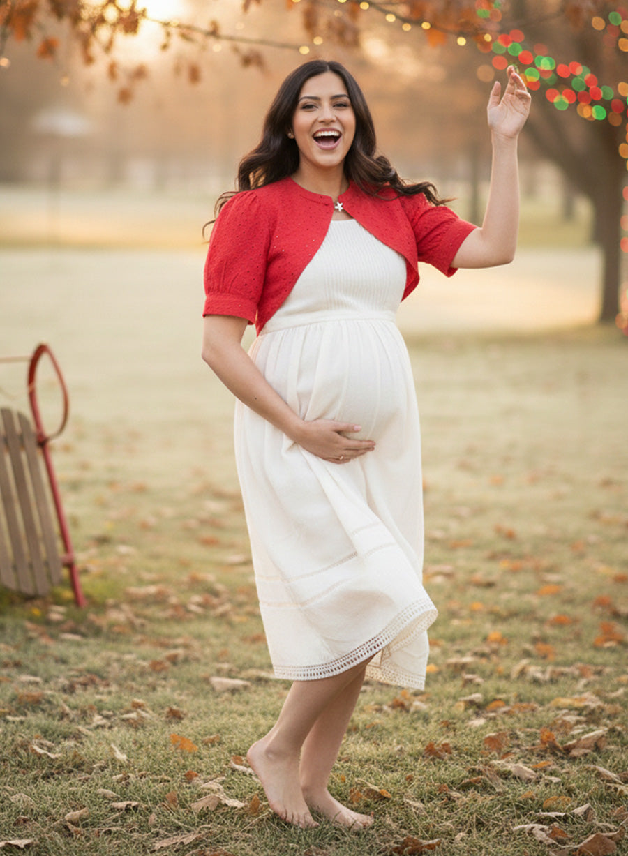 Maternity Short Dress Joy - White & Red
