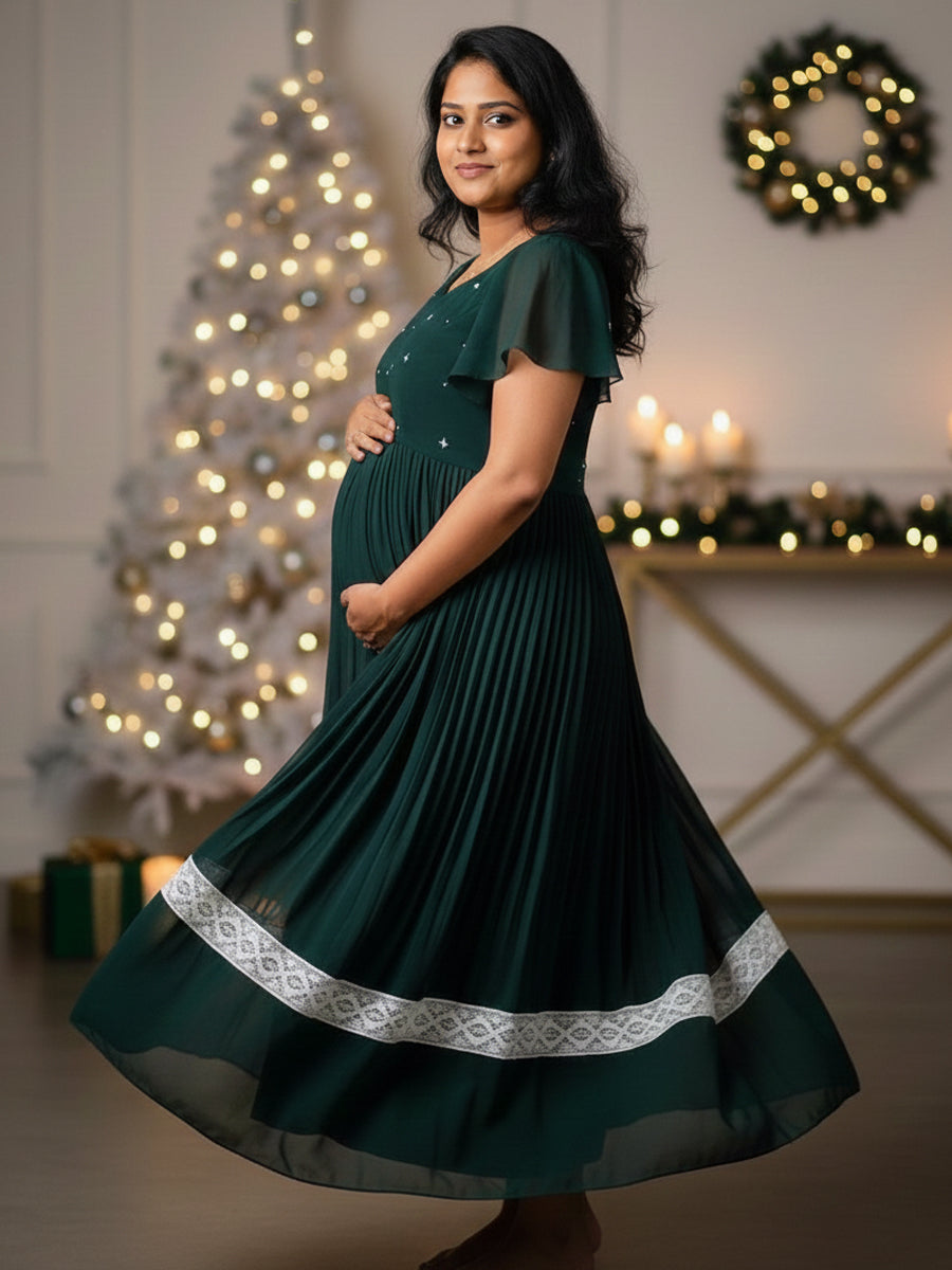 Maternity Party Wear Dress Green