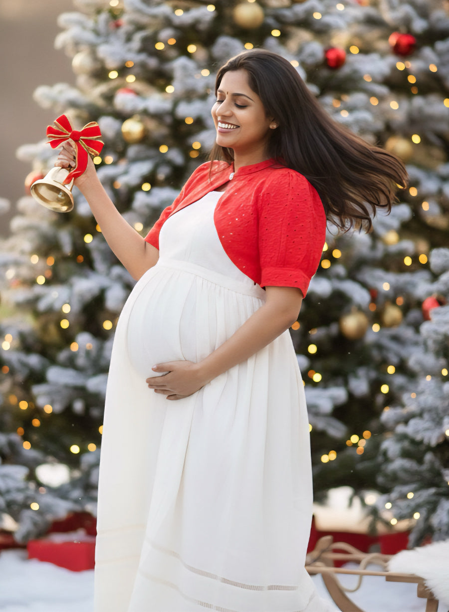 Maternity Short Dress Joy - White & Red