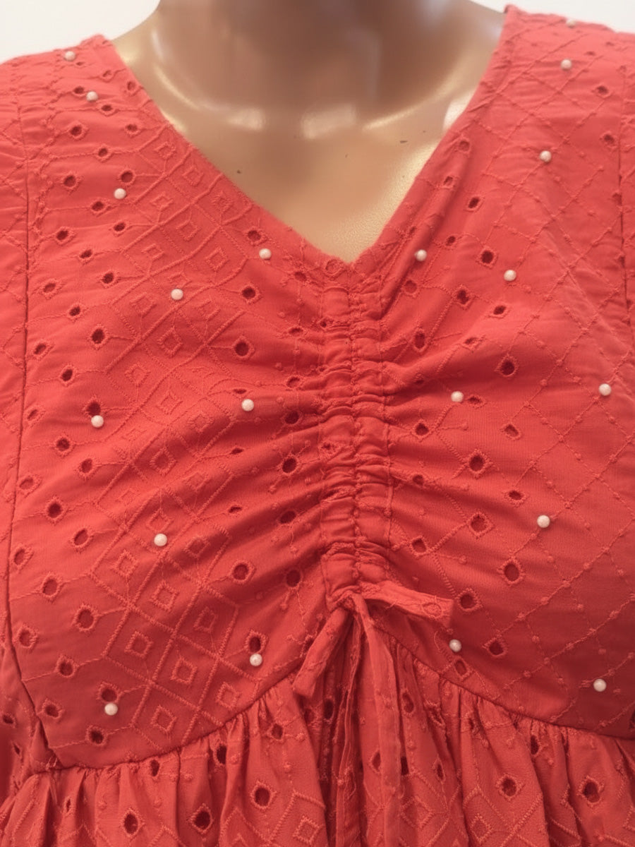 Aqaba Red Puff Sleeve Maternity & Feeding Dress – Festive Edition