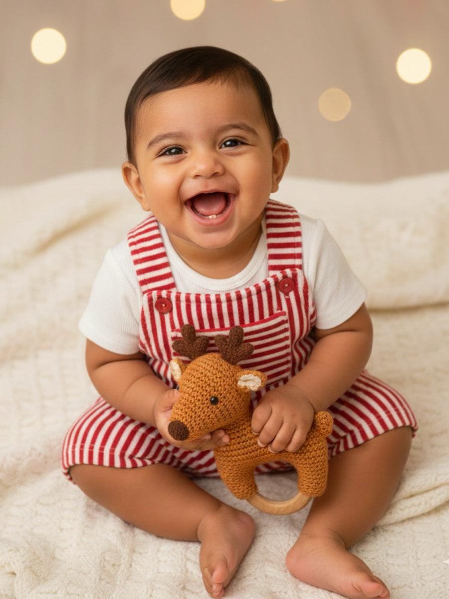 Red & White Striped Romper with White Undershirt – Soft & Comfy Baby Boy Outfit