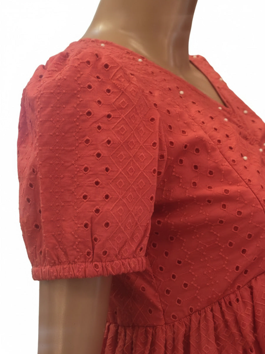 Aqaba Red Puff Sleeve Maternity & Feeding Dress – Festive Edition