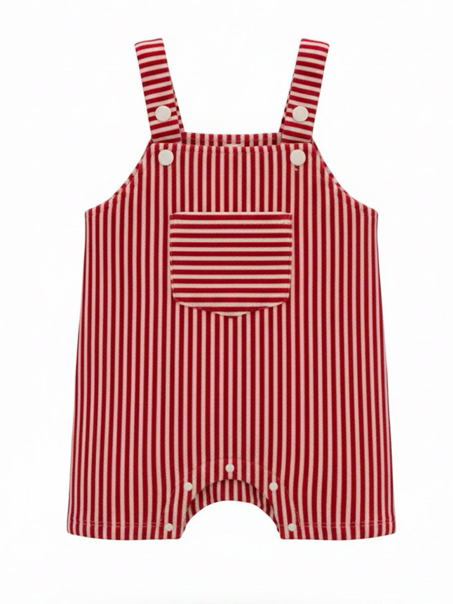 Red & White Striped Romper with White Undershirt – Soft & Comfy Baby Boy Outfit