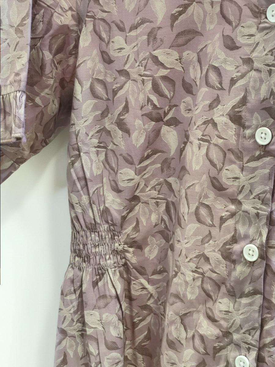 Full-Open Cotton Nursing Nighty – Full Length Mauve Leaf Print | Ziva