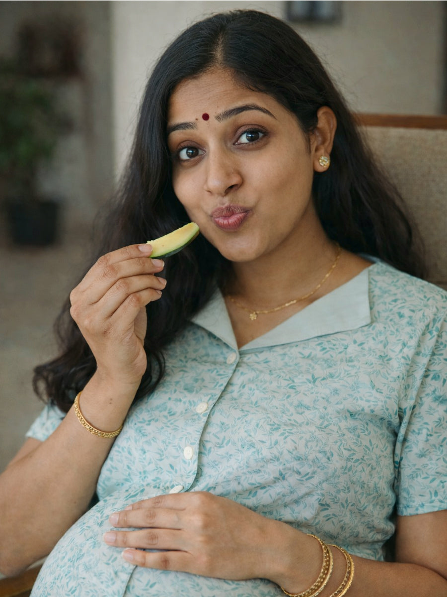 Cotton Full Open Maternity & Nursing Nighty – Light Blue-Grey Floral Print – Full Length