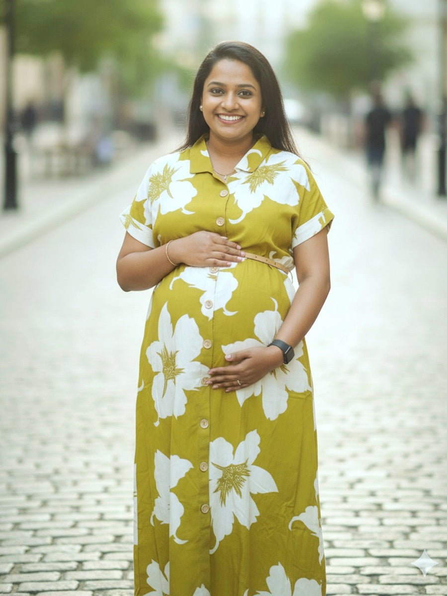 Light Green Floral Shirt Dress – Full Open Nursing | Ziva