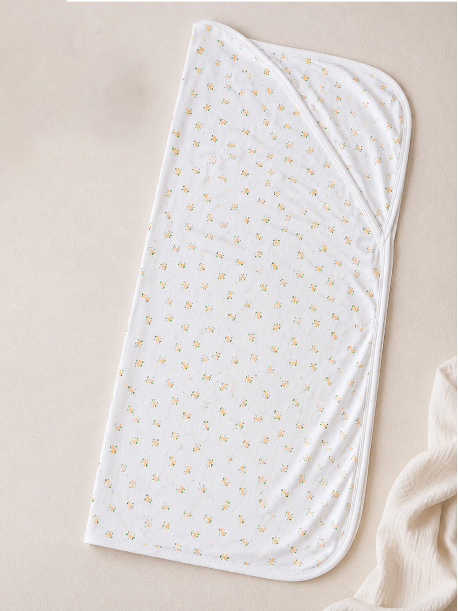 Ziva Baby Hooded Towel – White | Tiny Wildflower Bouquet Print | 100% Knitted Cotton