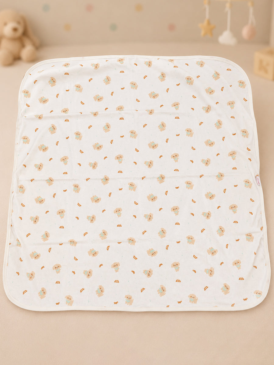 Ziva Baby Blanket – Soft Off White | Tiny Teddy Treat Print | 100% Knitted Cotton