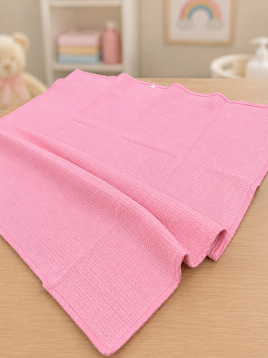 Ziva Baby Bath Towel – Rose Pink | Cotton | Square Grid Cotton Weave