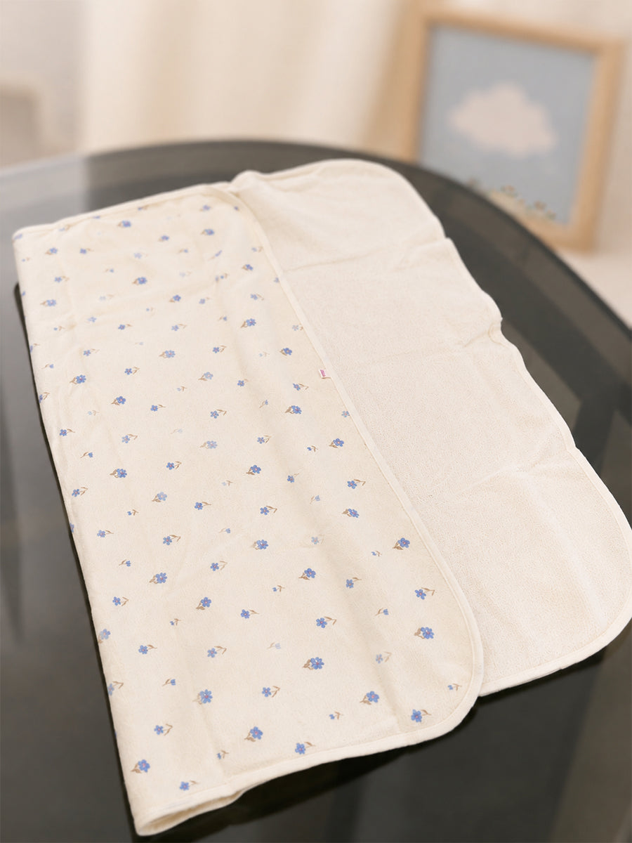 Ziva Baby Bath Towel – Off White | Dusty Blue Floral Print | Cotton | Mini Waffle Weave