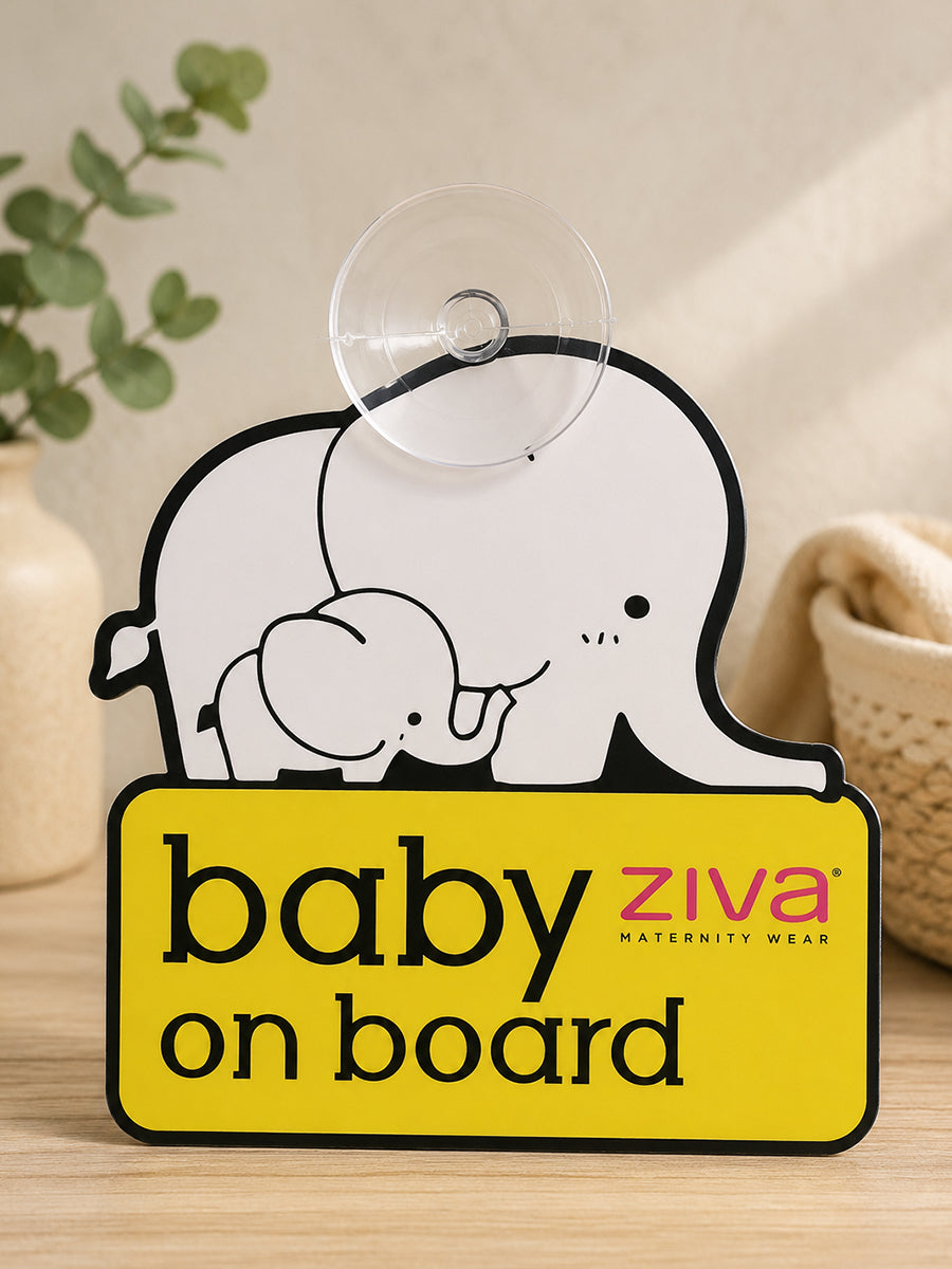 Ziva Baby on Board Car Sign with Suction Cup – Mother & Baby Elephant Print