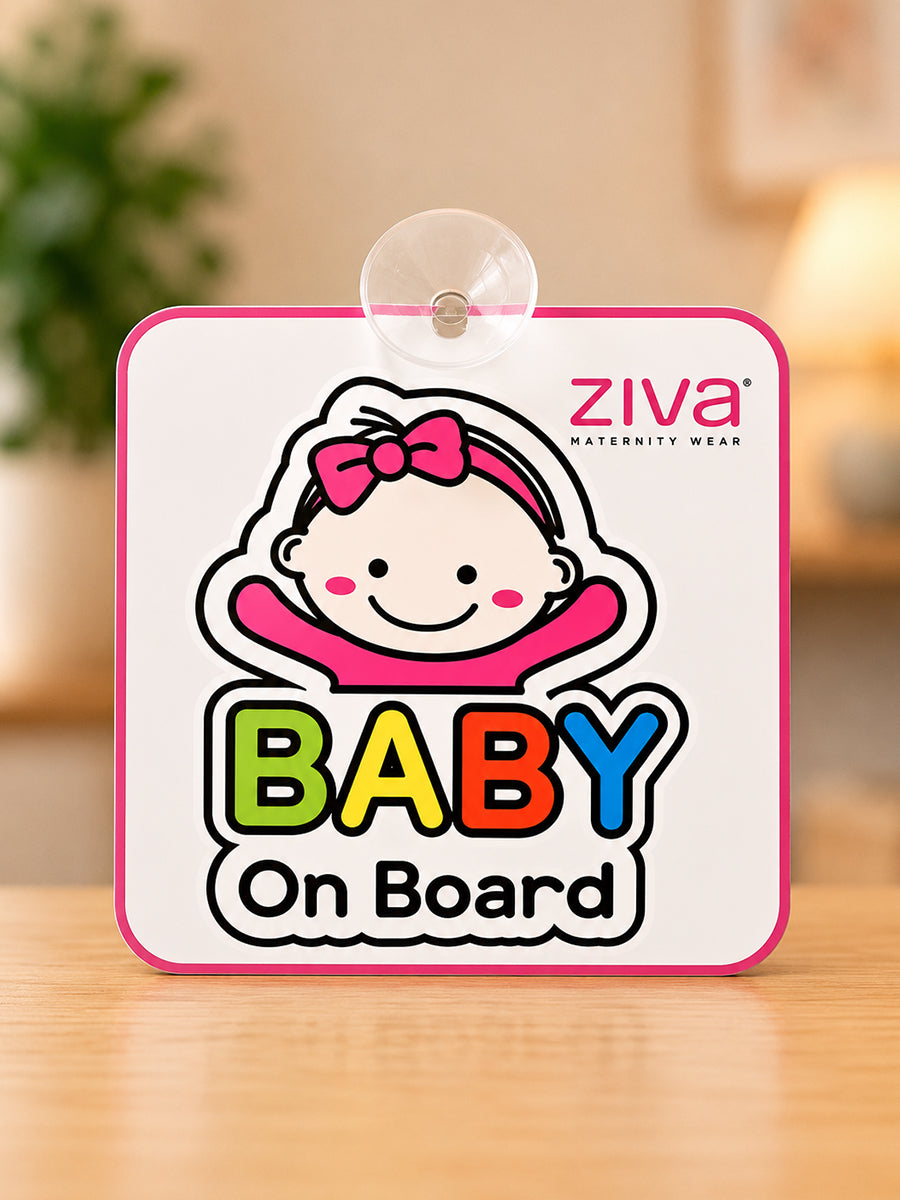 Ziva Baby on Board Car Sign with Suction Cup – Cute Baby Girl Face Print