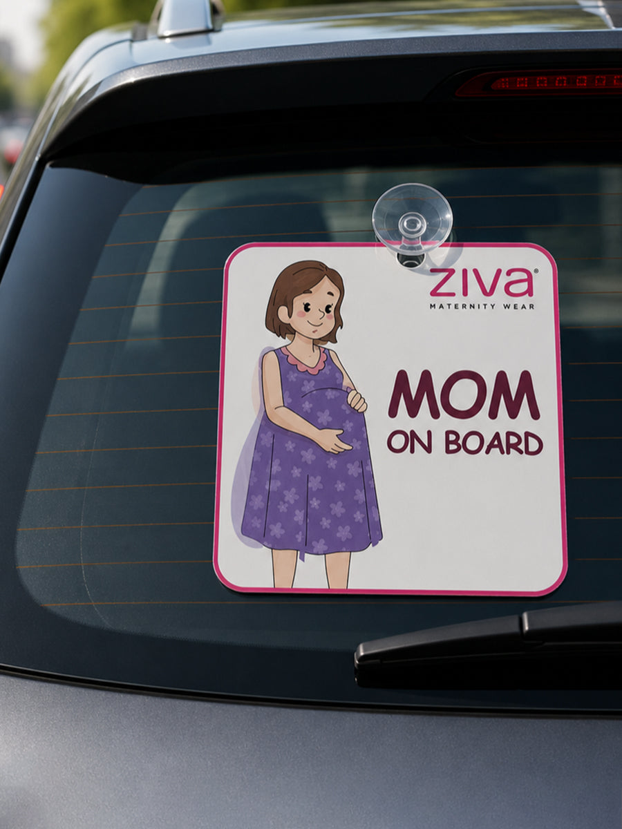 Ziva Mom on Board Car Sign with Suction Cup – Pregnant Mom Illustration Print