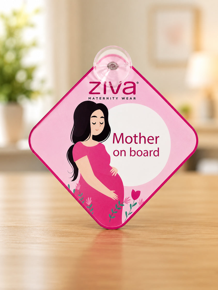 Ziva Mother on Board Car Sign with Suction Cup – Pregnant Mom Illustration Print