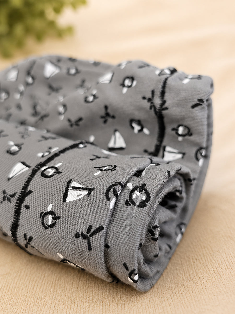 Ziva Maternity Low Waist Shorty Panty – Premium Soft Viscose | Sailor Voyage Print | Dark Grey