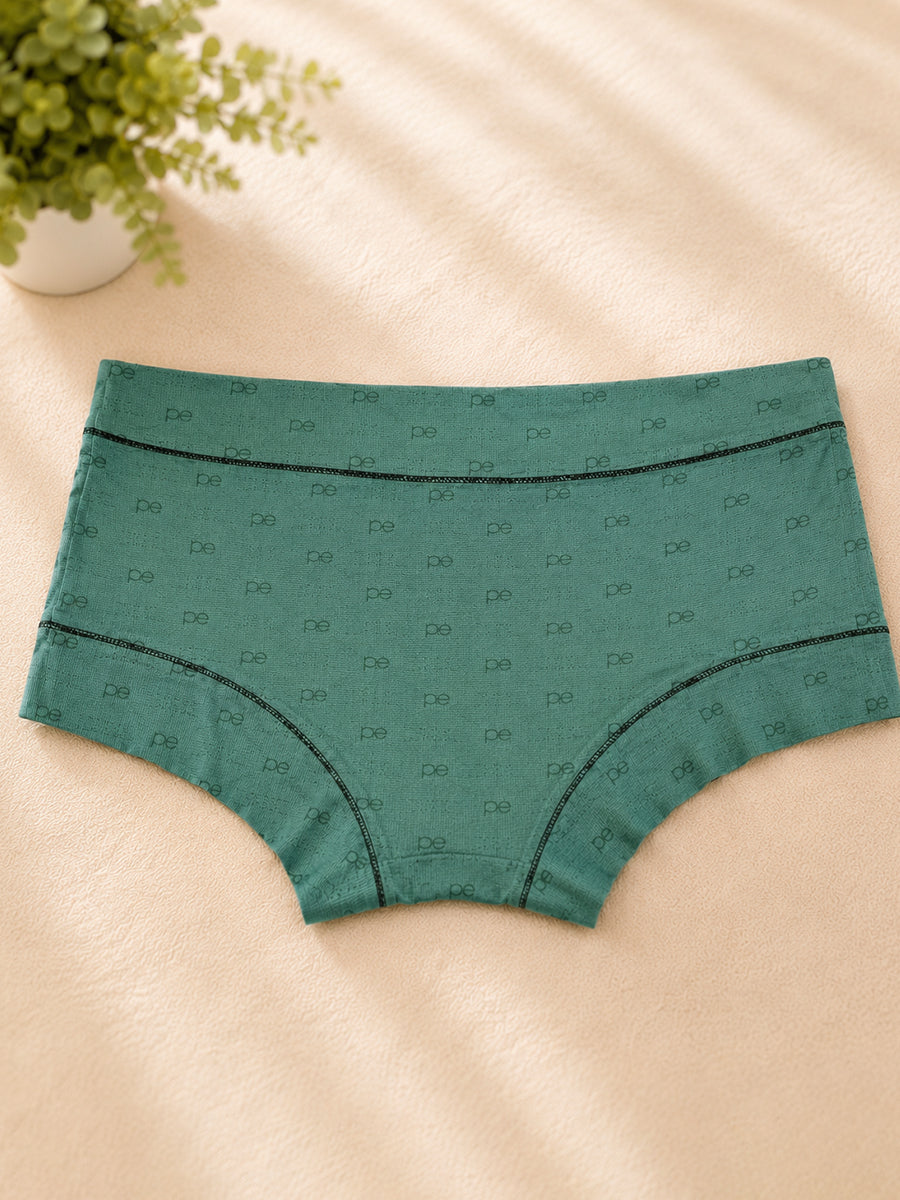 Ziva Maternity Low Waist Shorty Panty – Premium Soft Viscose | Signature Monogram Print | Forest Green