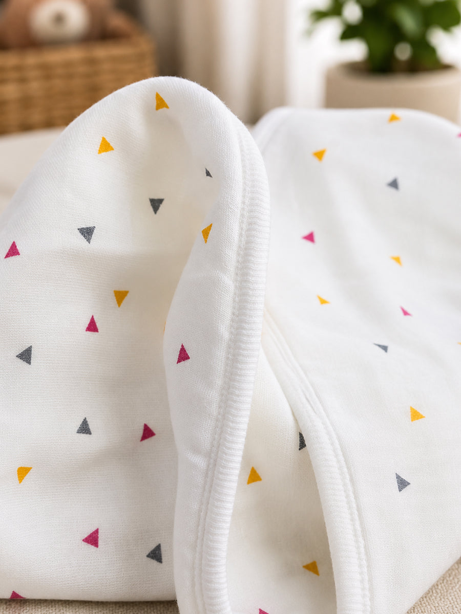 Ziva Premium Muslin Hooded Towel – Double Layer Muslin with Soft Fleece Core | Playful Triangles Print