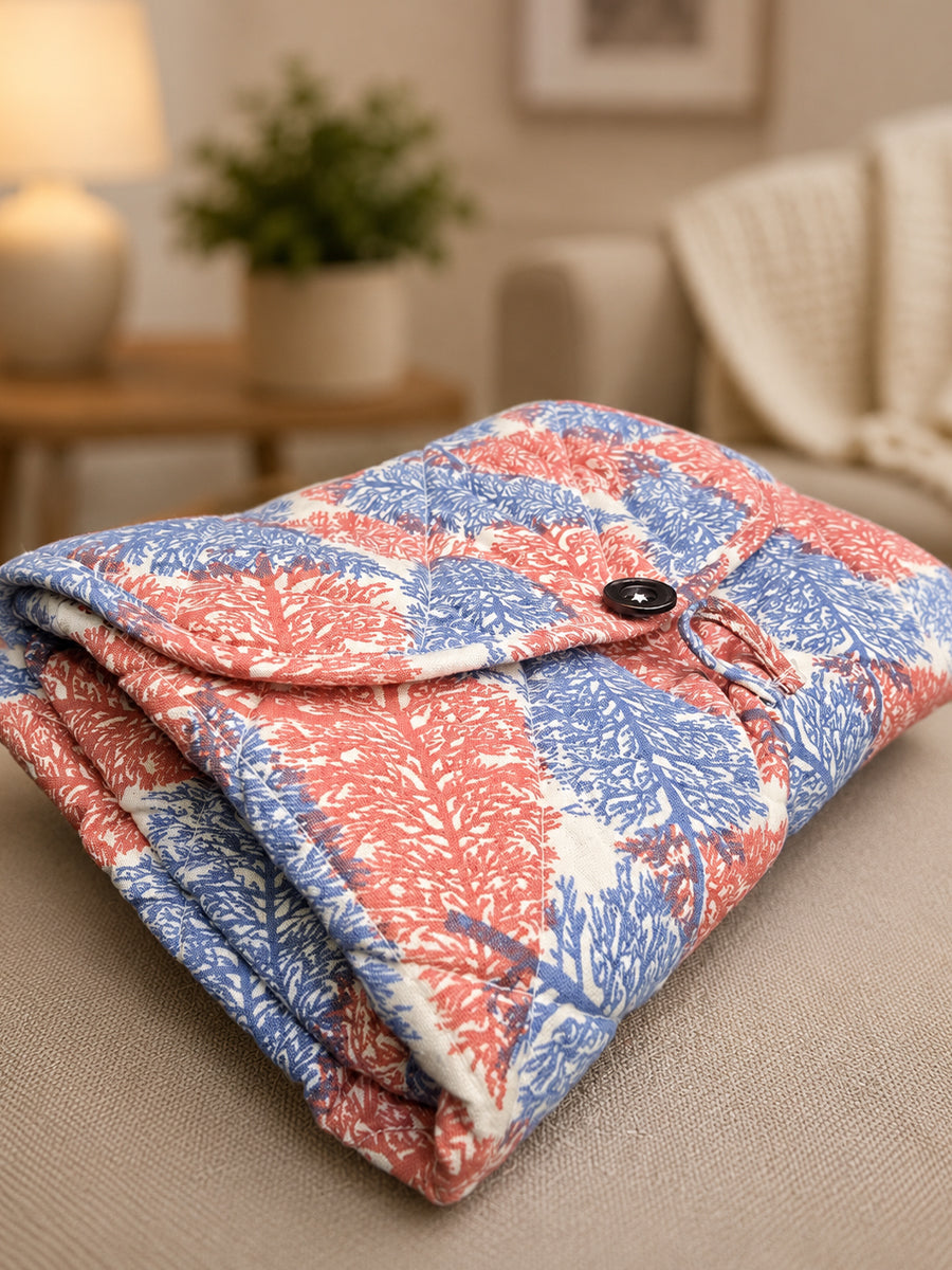 Ziva Baby Nappy & Diaper Changing Sheet – Foldable Travel Changing Mat with Storage Pocket | Coral Blue Blossom Print