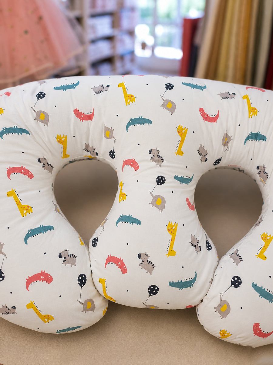 Ziva Multipurpose Twin Feeding Pillow – Cotton with Back Support & Adjustable Tie | Playful Safari Adventure Print