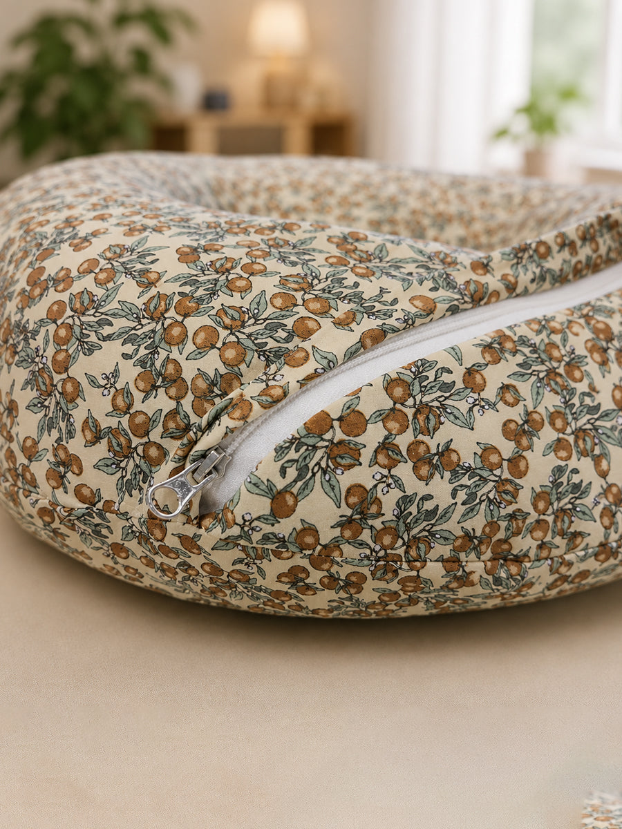 Ziva Multipurpose Twin Feeding Pillow – Organic Cotton with Back Support & Adjustable Tie | Berry Vine Print