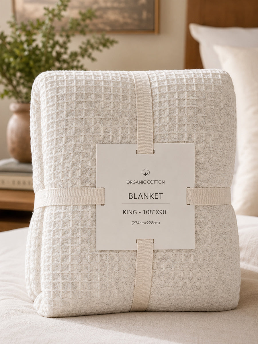Ziva Premium Organic Cotton Waffle Blanket | Off White | Multipurpose Pregnancy to Family Blanket | Soft & Breathable| Size- King, Queen, Twin