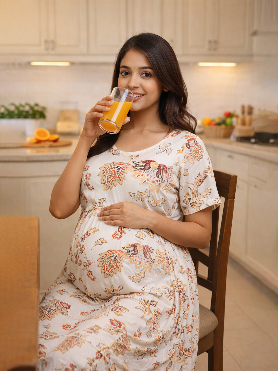 Ziva Zipless Maternity & Feeding Gathered Dress – Off-White Floral Paisley