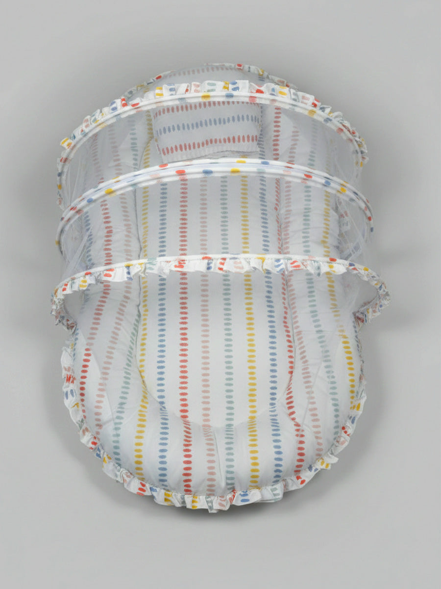 Ziva Cotton Baby Net Bed with Head Rest (White Geometric Print)