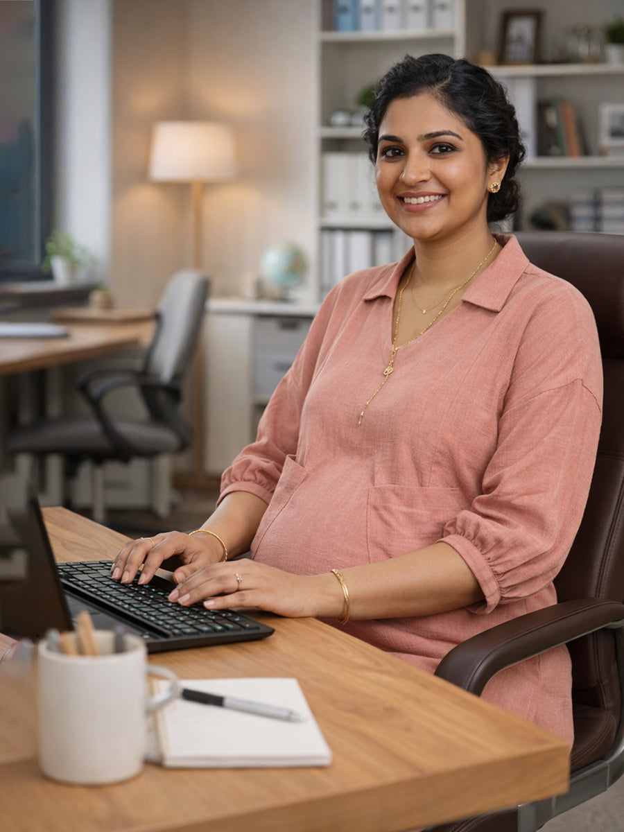 Ziva Maternity & Feeding Co-ord Set with Invisible Nursing Zip & Wide-Leg Adjustable Pant – Peach Pink